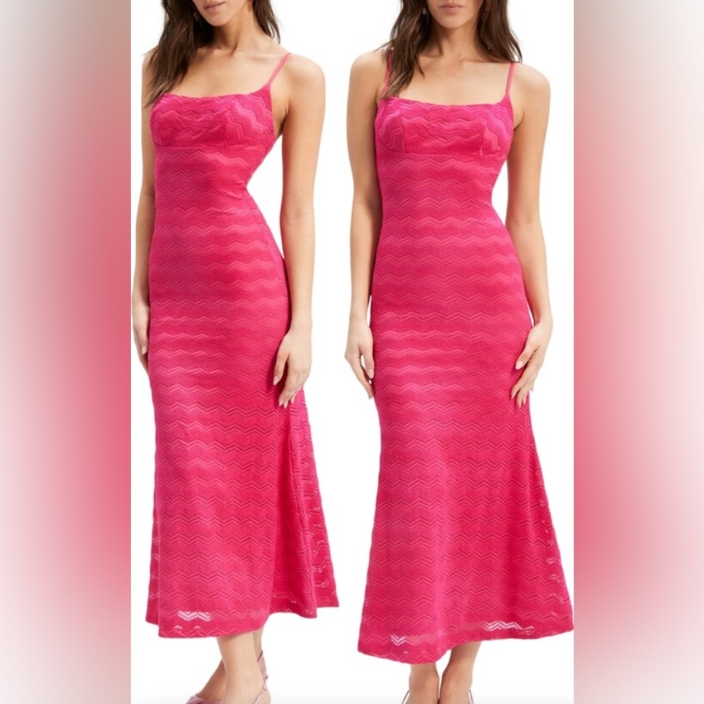 Bardot Adoni Scoop-Neck Zig Zag Sleevless maxi Dress Size L. Barbiecore Resort